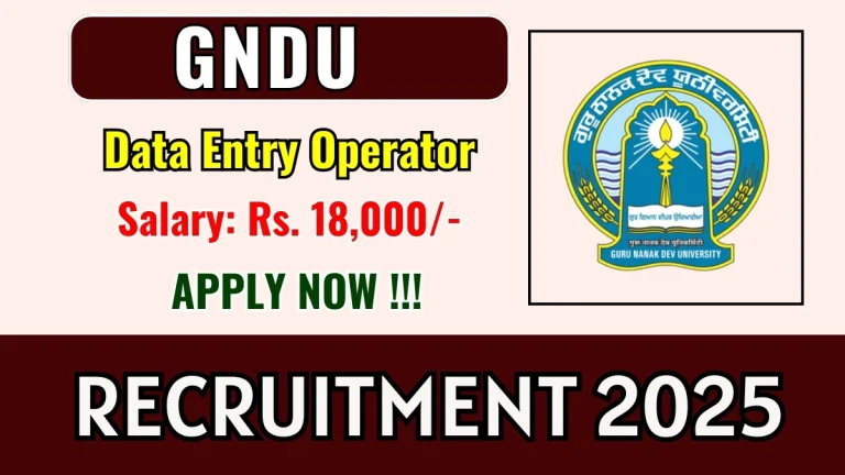 GNDU Data Entry Operator Recruitment 2025 - Apply Offline