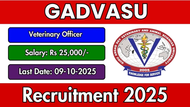 GADVASU Veterinary Officer Recruitment 2025 - Apply Offline