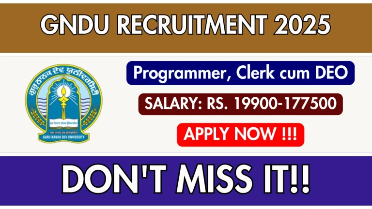 GNDU Recruitment 2025 - Apply Online for 05 Programmer, Clerk cum DEO Posts