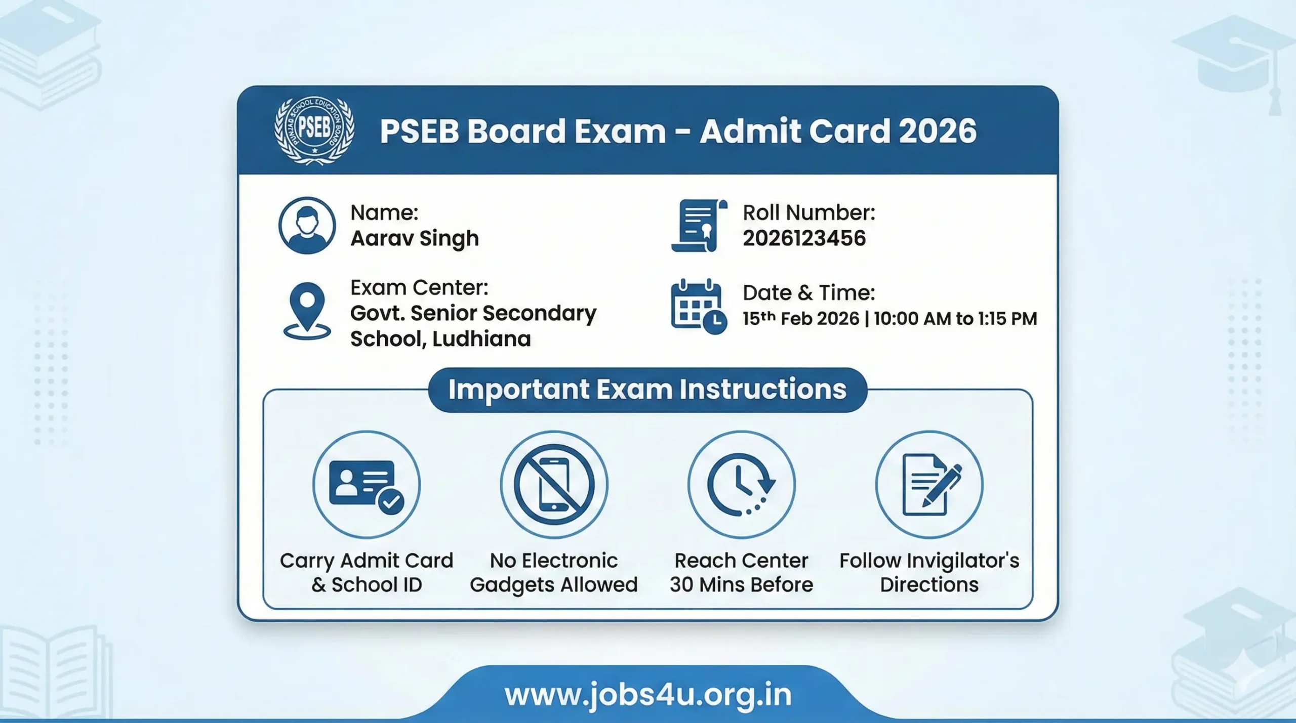 Details mentioned on PSEB 12th Admit Card 2026 