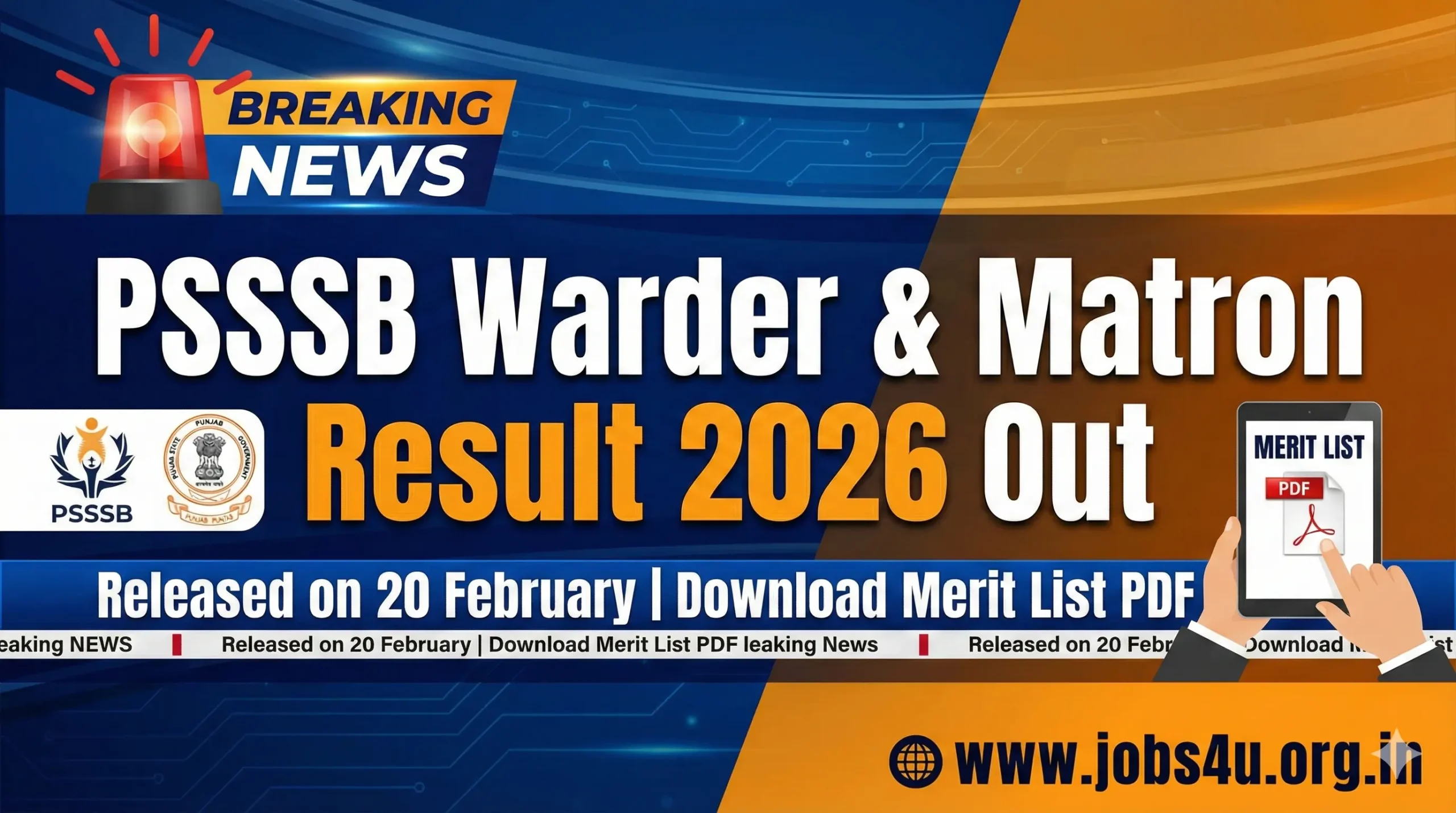 PSSSB Warder & Matron Result 2026 Out (20 Feb) – Download Merit List PDF @ sssb.punjab.gov.in