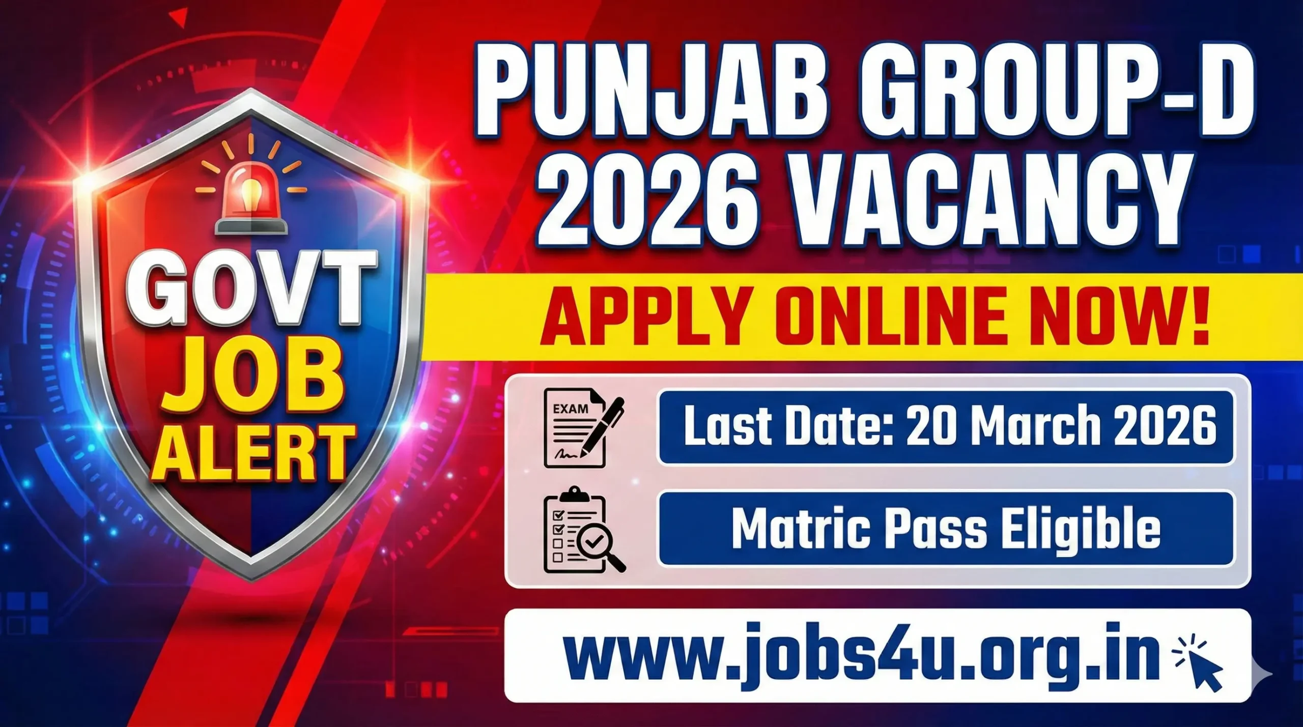 PSSSB Group D Recruitment 2026 Apply Online | 7th CPC Pay ₹18,000–56,900 | Last Date 20 March