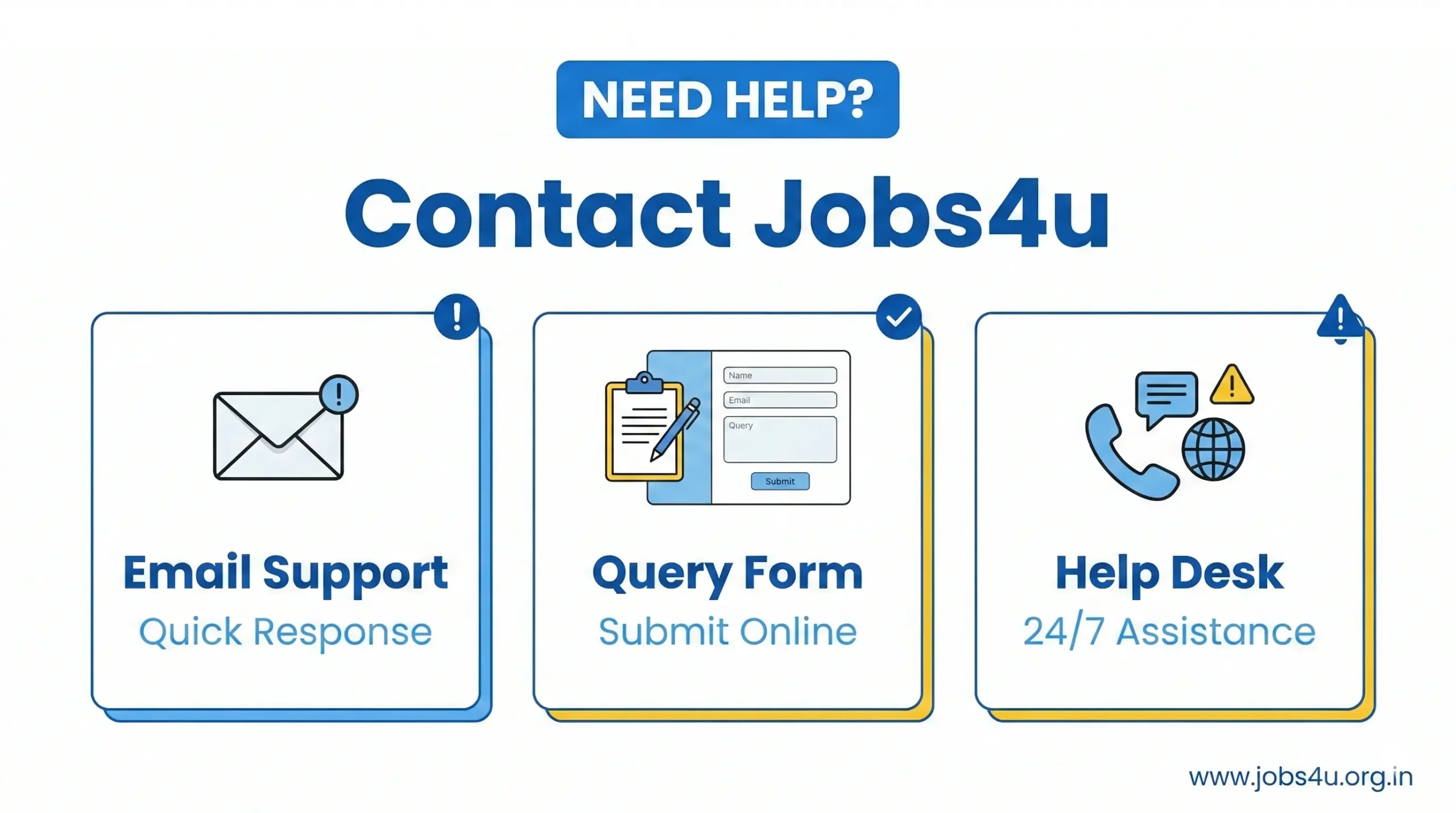 Jobs4u contact form for email support, help desk and job queries
