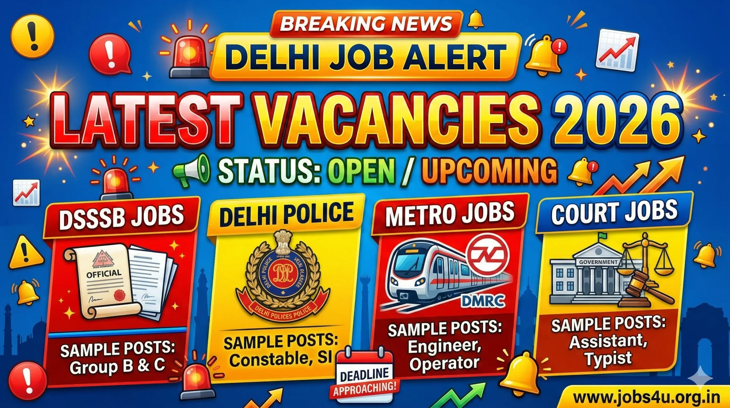 Delhi job alert 2026 for DSSSB, police and metro vacancies 