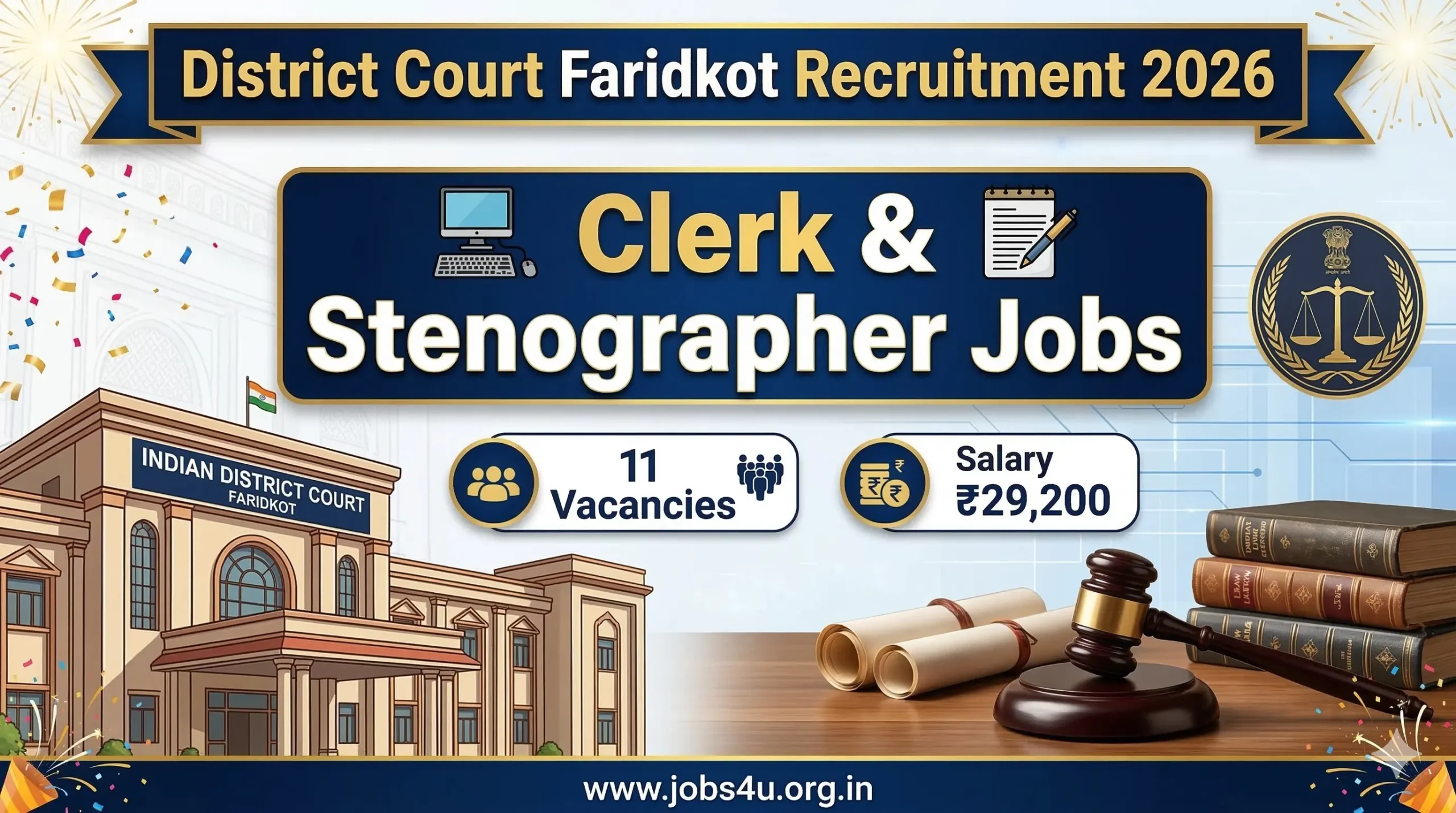 District Court Faridkot Recruitment 2026 – Apply Offline for Clerk & Stenographer Posts