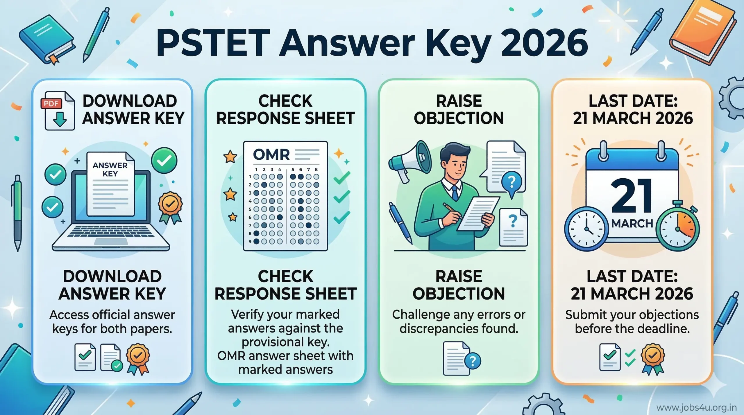 PSTET Answer Key 2026 Objection Process Response Sheet Download www.jobs4u.org.in