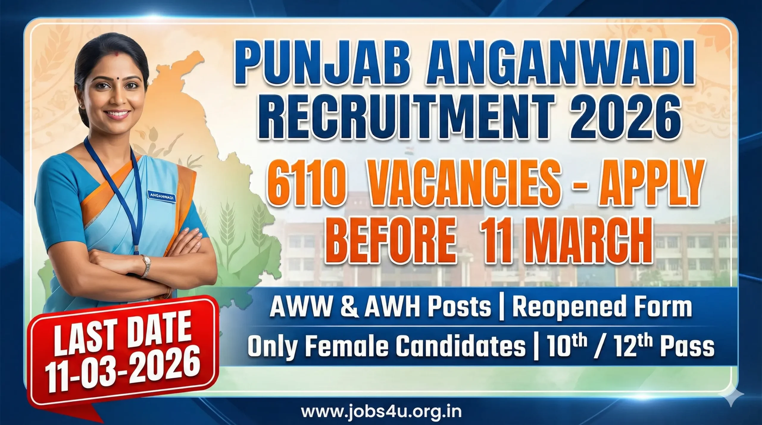 Punjab Anganwadi Recruitment 2026 (6110 Posts) – Apply Online for AWW & Helper | Last Date 11 March
