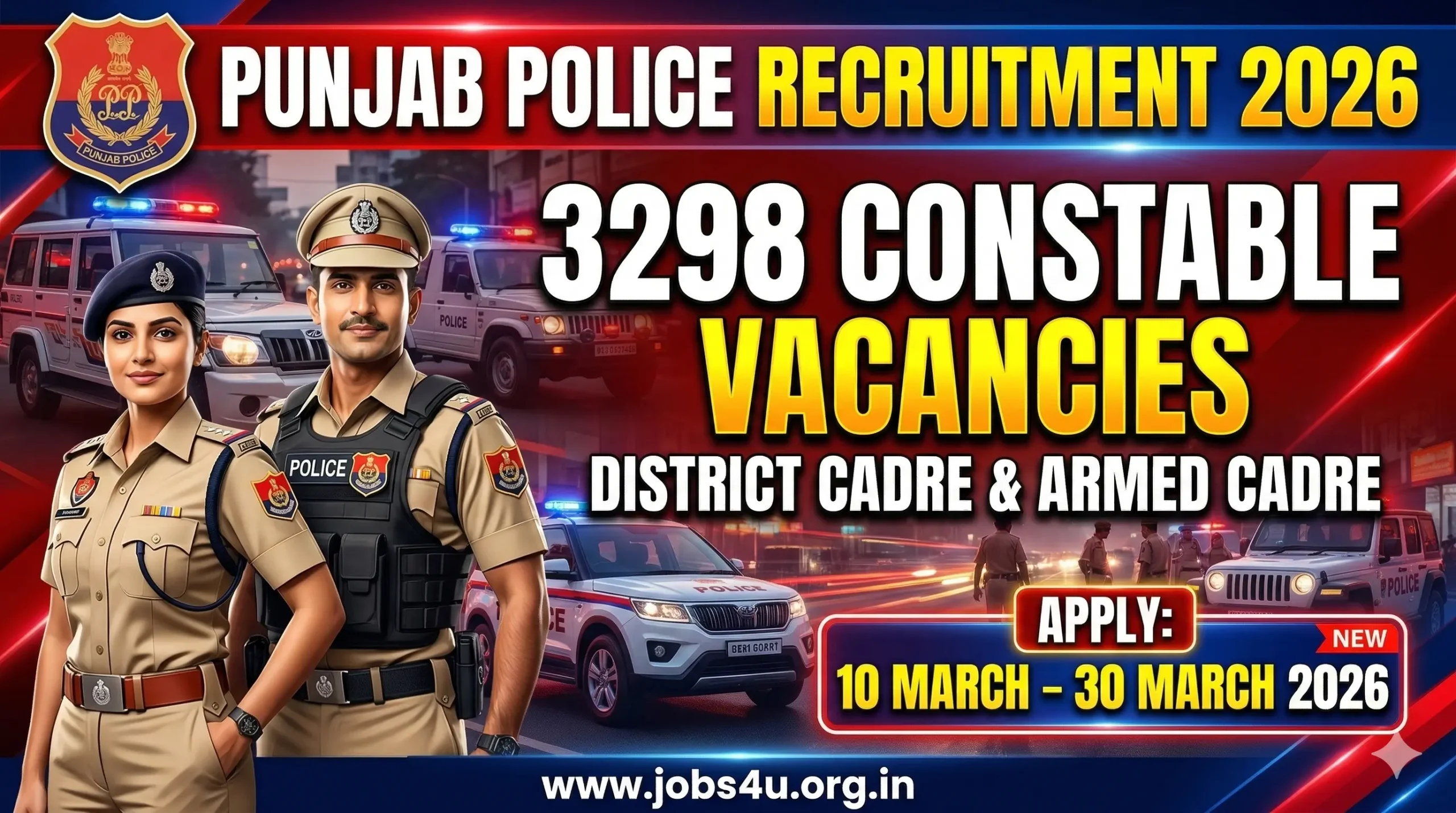 Punjab Police Constable Recruitment 2026 – Apply Online for 3298 District & Armed Cadre Vacancies
