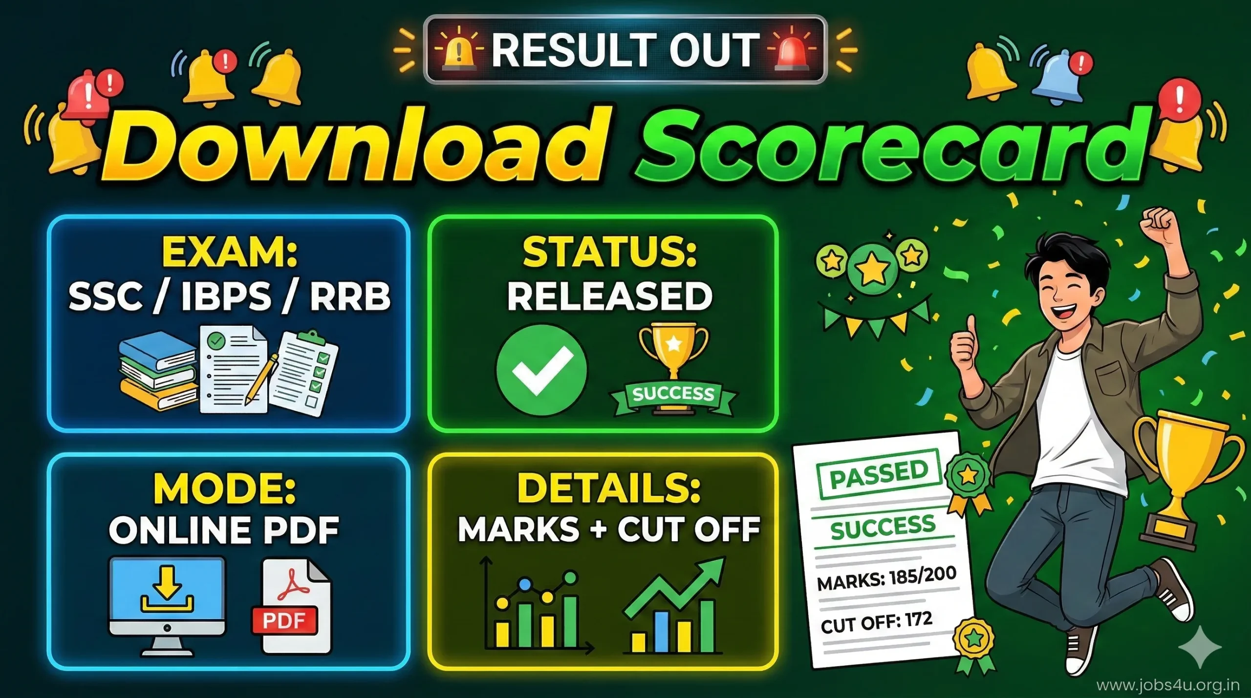 Result out 2026 download scorecard for SSC, IBPS and RRB exams
