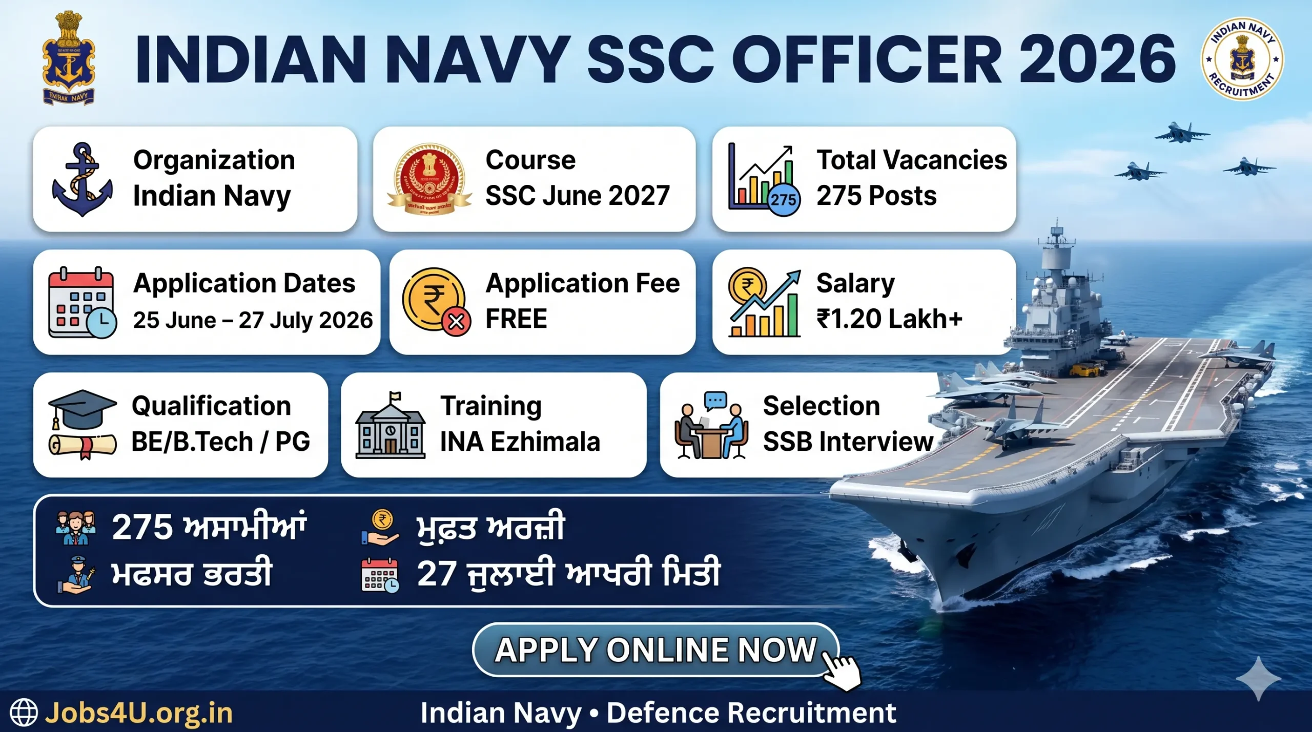 Indian Navy SSC Officer Recruitment 2026 overview showing vacancies salary eligibility and application dates