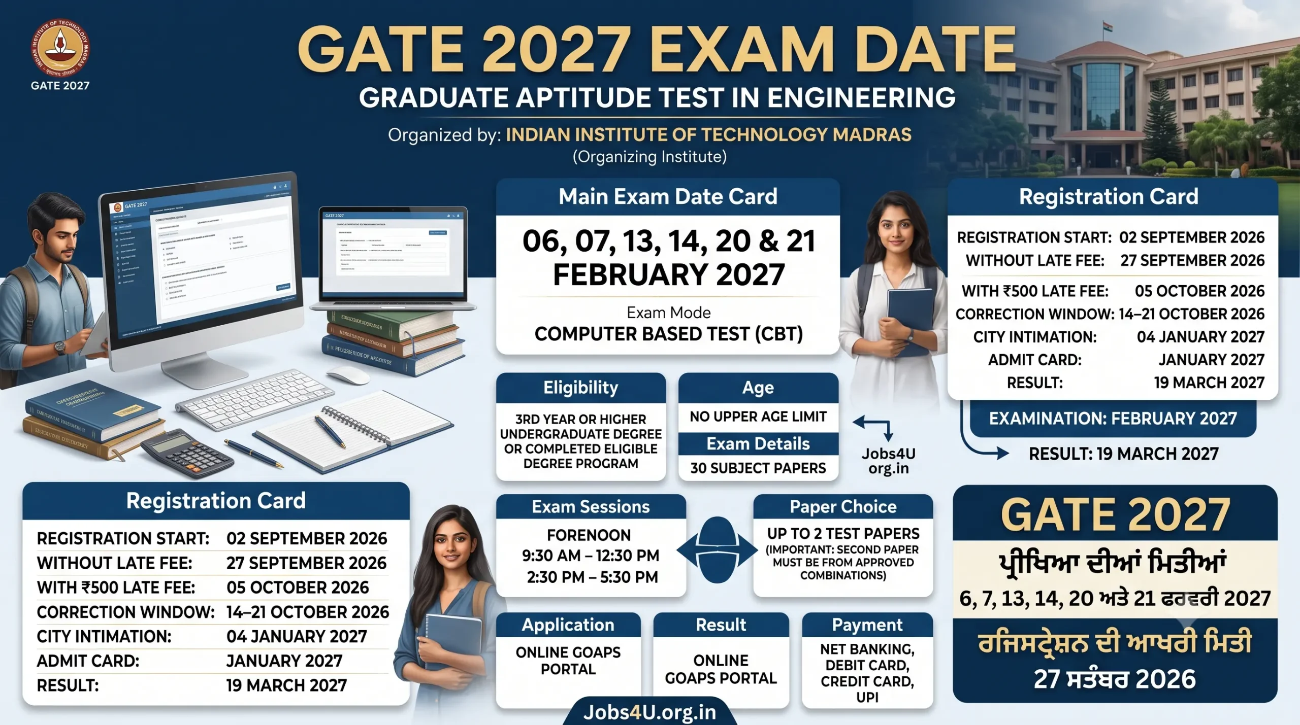 GATE 2027 exam date, registration deadlines, eligibility, CBT mode and February 2027 schedule