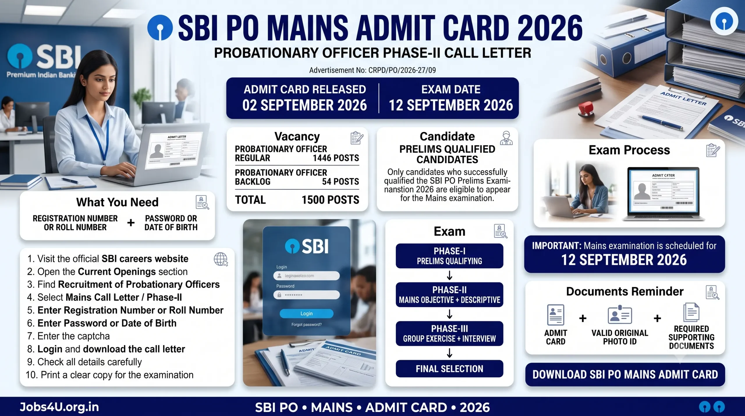 SBI PO Mains Admit Card 2026 download steps exam date and Phase 2 selection process