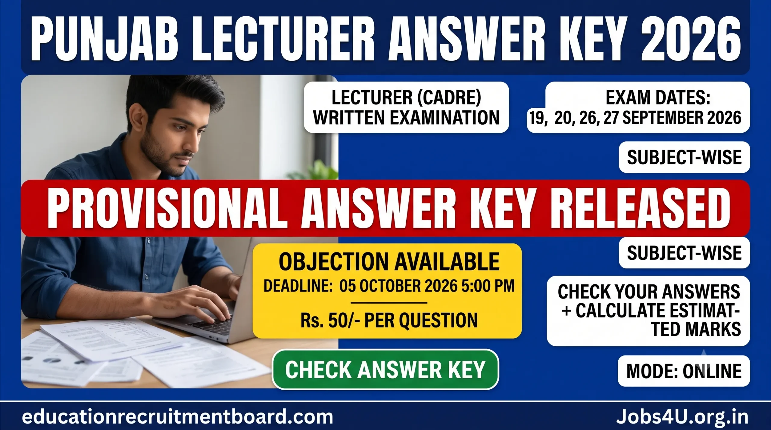 Punjab Lecturer Answer Key 2026 provisional answer key and written exam dates